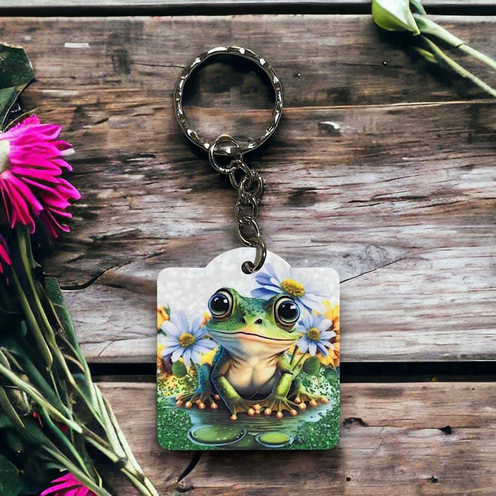 Adorable Frog and Flowers - Keyring / Bag Tag - Laser Design Creations