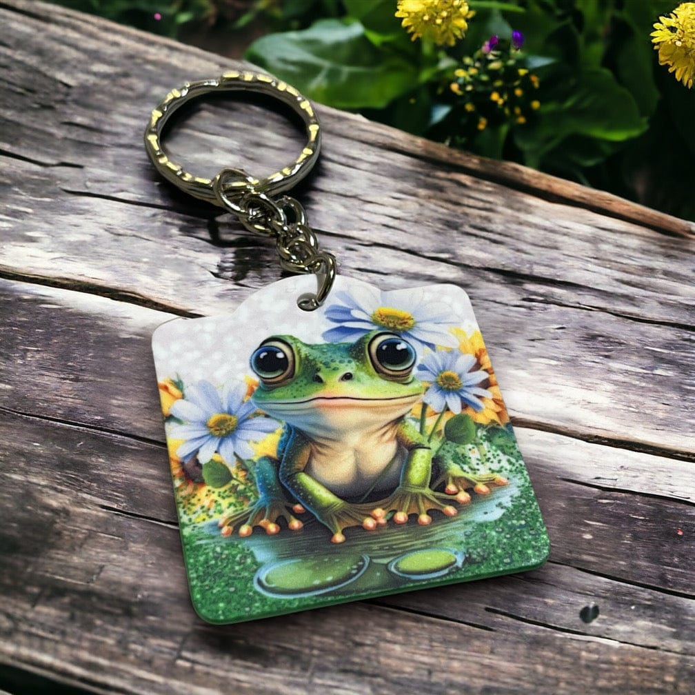 Adorable Frog and Flowers - Keyring / Bag Tag - Laser Design Creations
