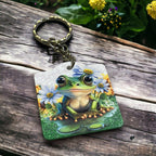 Adorable Frog and Flowers - Keyring / Bag Tag - Laser Design Creations