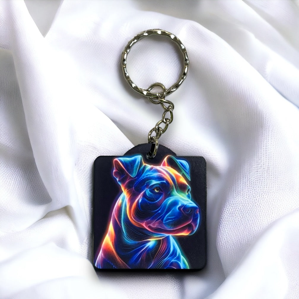 Vibrant Neon Style Bulldog - Keyring / Bag Tag - Laser Design Creations
