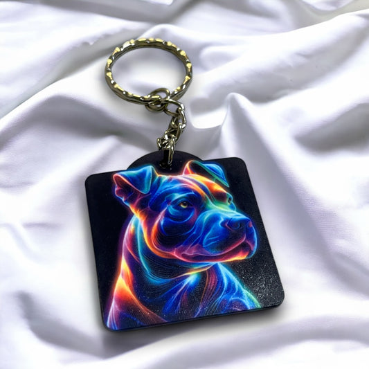 Vibrant Neon Style Bulldog - Keyring / Bag Tag - Laser Design Creations