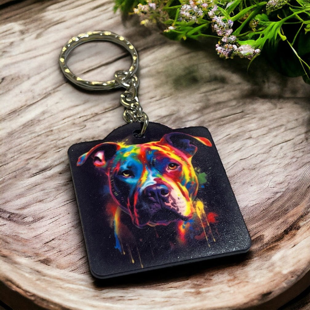 Vibrant Neon Style Collie Dog - Keyring / Bag Tag - Laser Design Creations