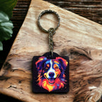 Vibrant Neon Style Staffy Dog - Keyring / Bag Tag - Laser Design Creations
