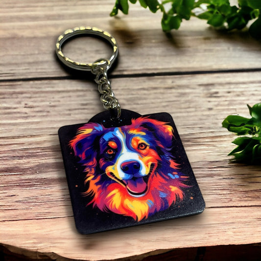 Vibrant Neon Style Staffy Dog - Keyring / Bag Tag - Laser Design Creations