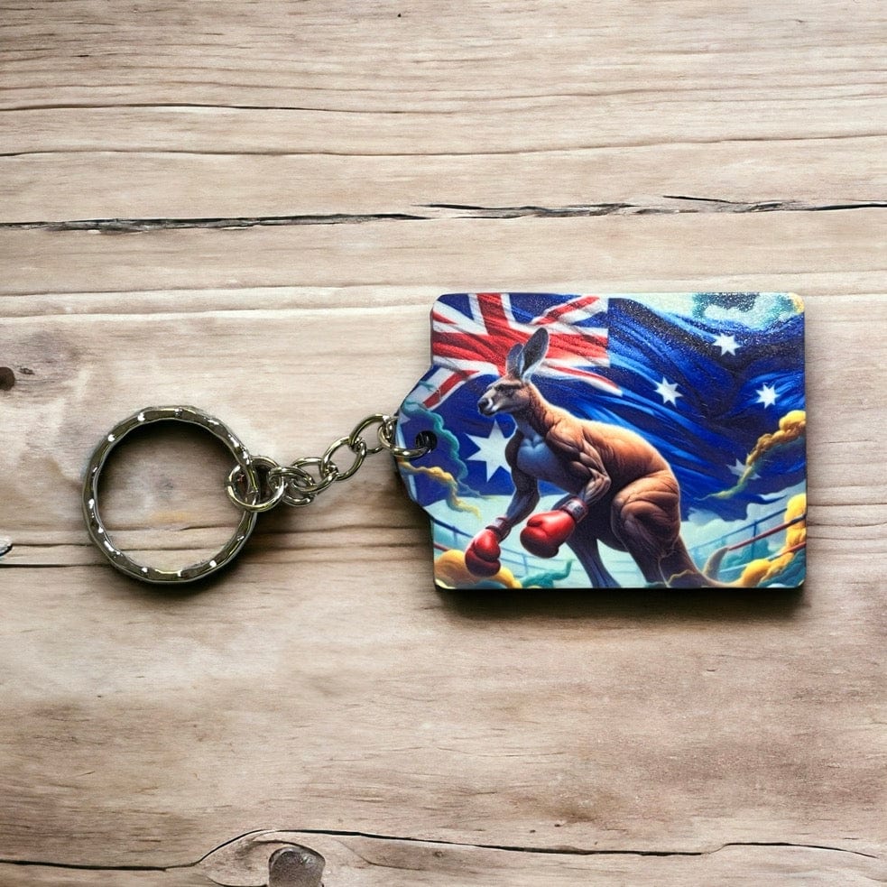 Aussie 'Boxing Kangaroo' Design Keyring / Bag Tag - Laser Design Creations