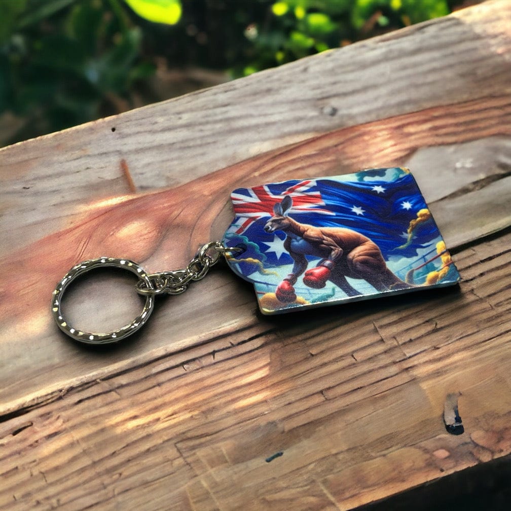 Aussie 'Boxing Kangaroo' Design Keyring / Bag Tag - Laser Design Creations