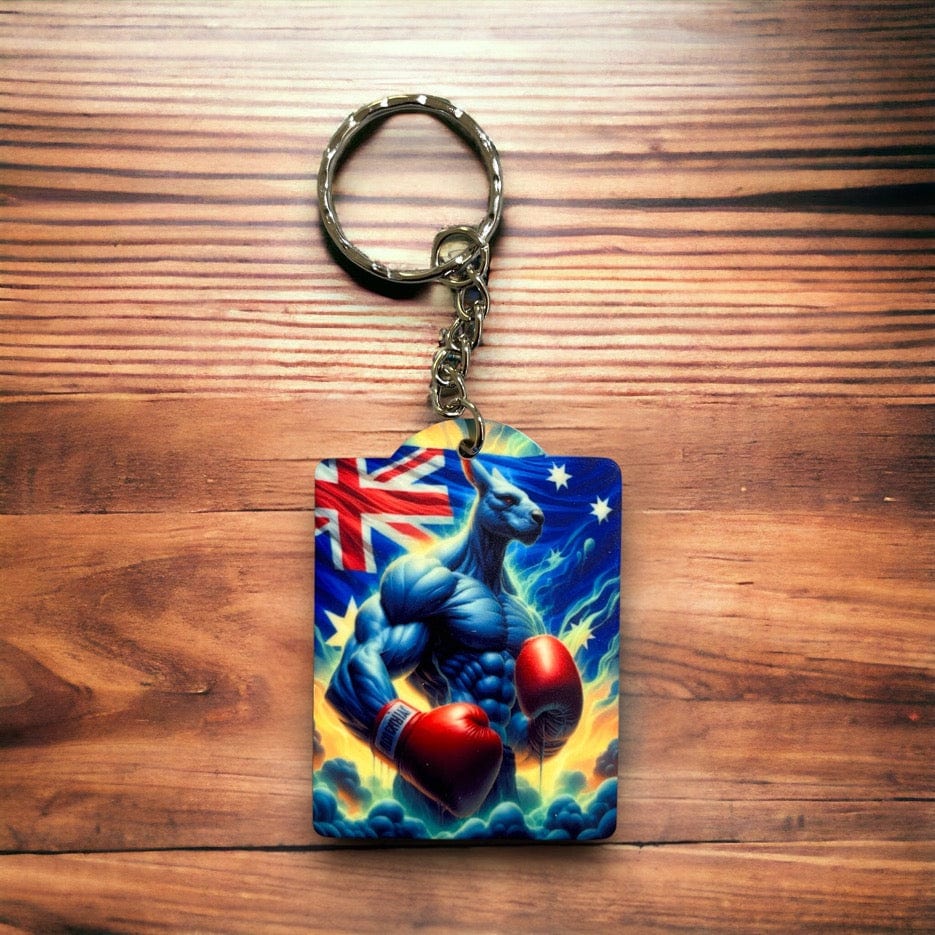 Aussie 'Boxing Kangaroo' Design Keyring / Bag Tag - Laser Design Creations