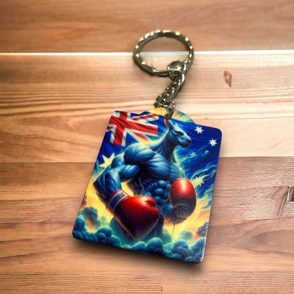 Aussie 'Boxing Kangaroo' Design Keyring / Bag Tag - Laser Design Creations