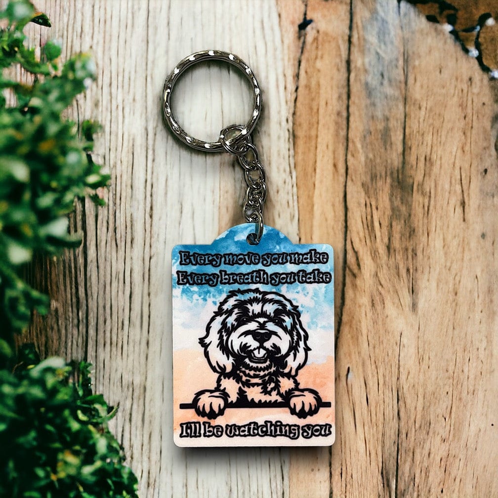 Watchful Labradoodle Keyring / Bag Tag Pet Lover Gift - Laser Design Creations
