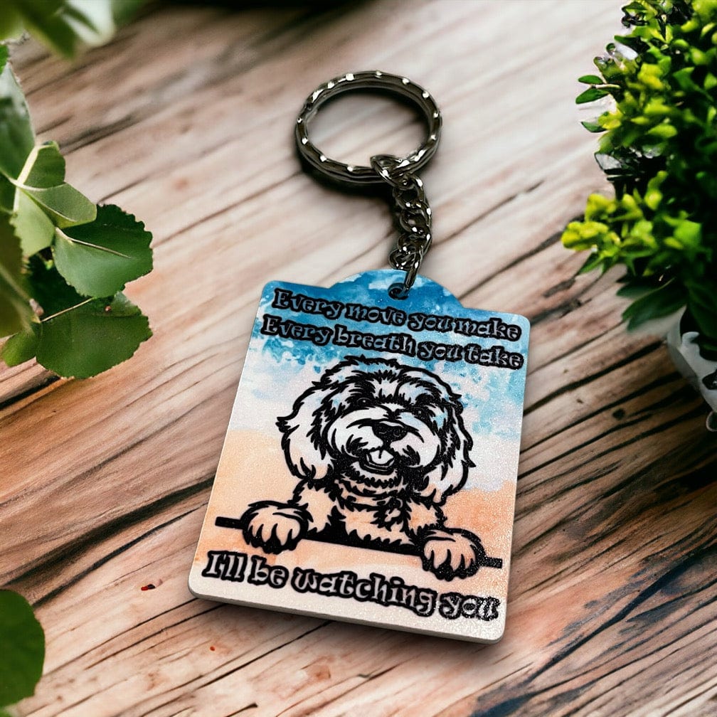 Watchful Labradoodle Keyring / Bag Tag Pet Lover Gift - Laser Design Creations