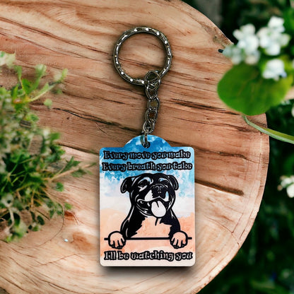 Watchful Staffordshire Bull Terrier 'Staffy' Dog Keyring / Bag Tag - Laser Design Creations