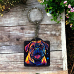 Vibrant Neon Style Pug Dog - Keyring / Bag Tag - Laser Design Creations