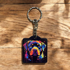 Vibrant Neon Style Rottweiler 'Rottie' Dog - Keyring / Bag Tag - Laser Design Creations