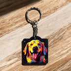 Vibrant Neon Style Golden Retriever Dog - Keyring / Bag Tag - Laser Design Creations