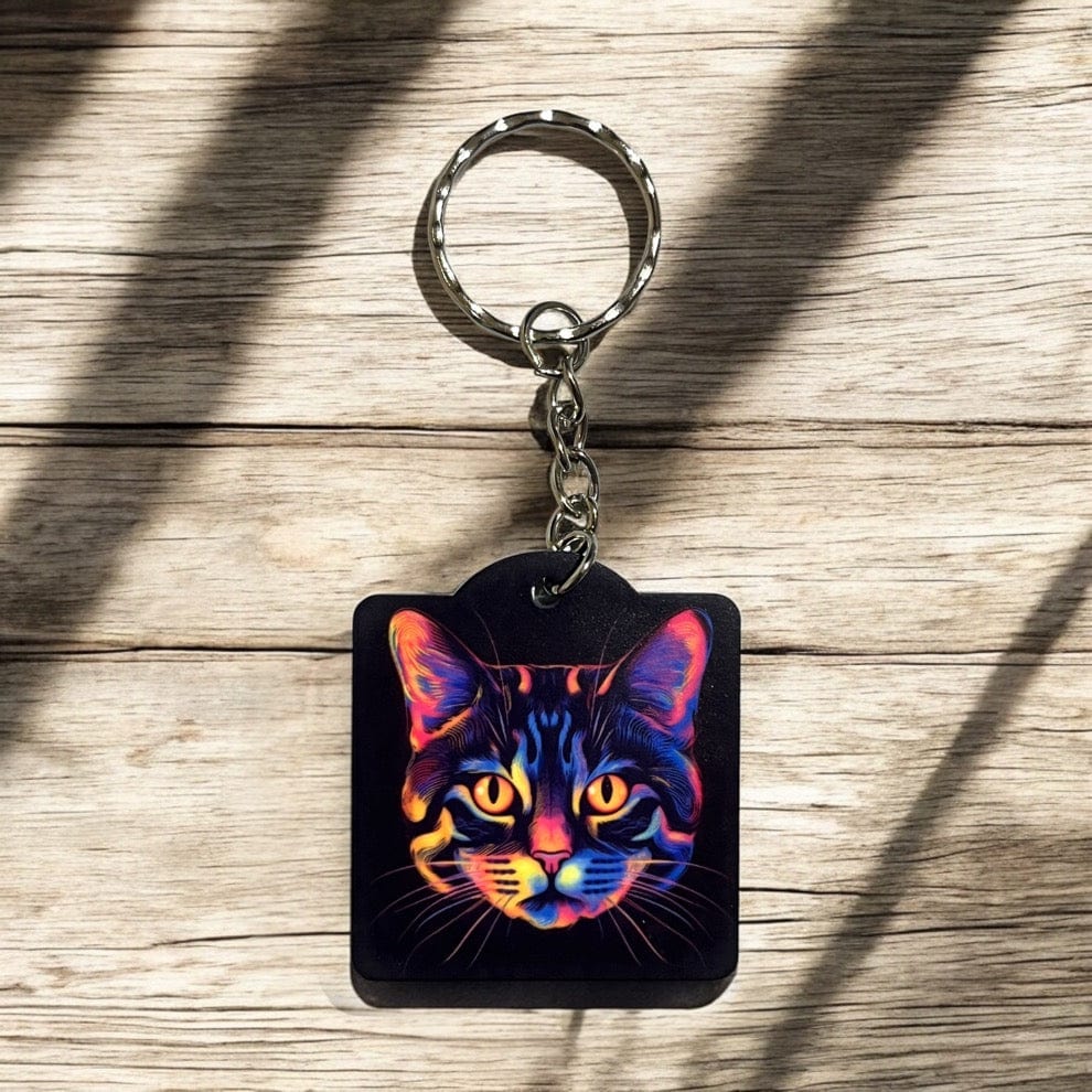 'Neon Cat' Design Keyring / Bag Tags - Laser Design Creations