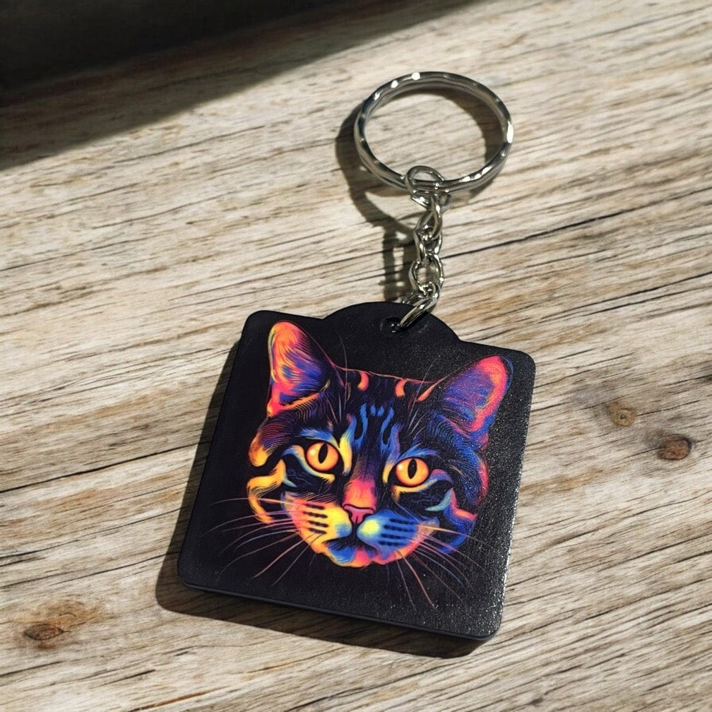 'Neon Cat' Design Keyring / Bag Tags - Laser Design Creations