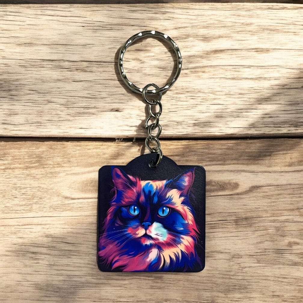 'Neon Cat' Design Keyring / Bag Tags - Laser Design Creations