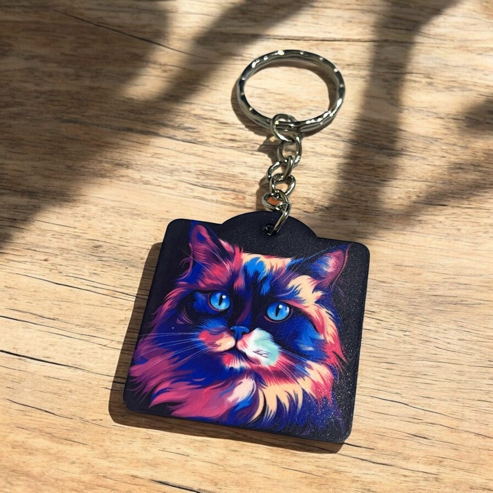 'Neon Cat' Design Keyring / Bag Tags - Laser Design Creations
