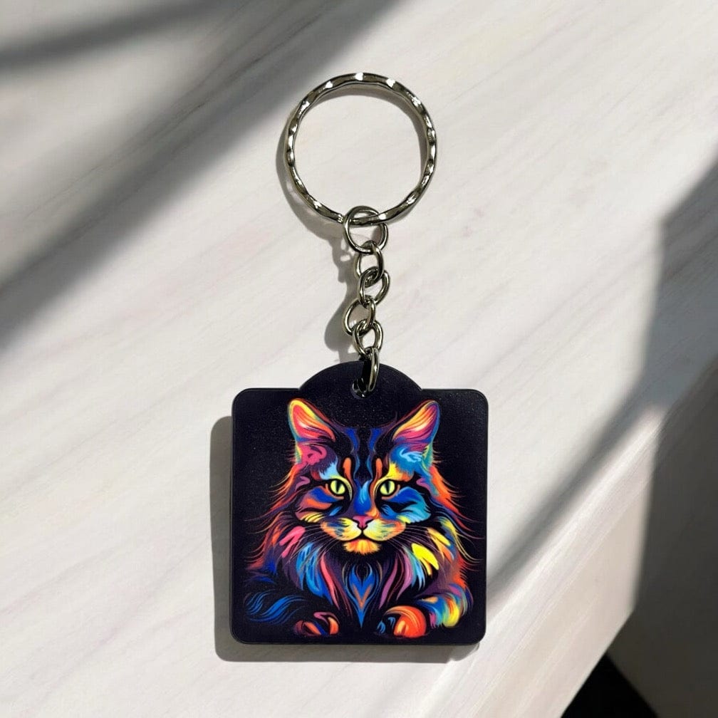 'Neon Cat' Design Keyring / Bag Tags - Laser Design Creations