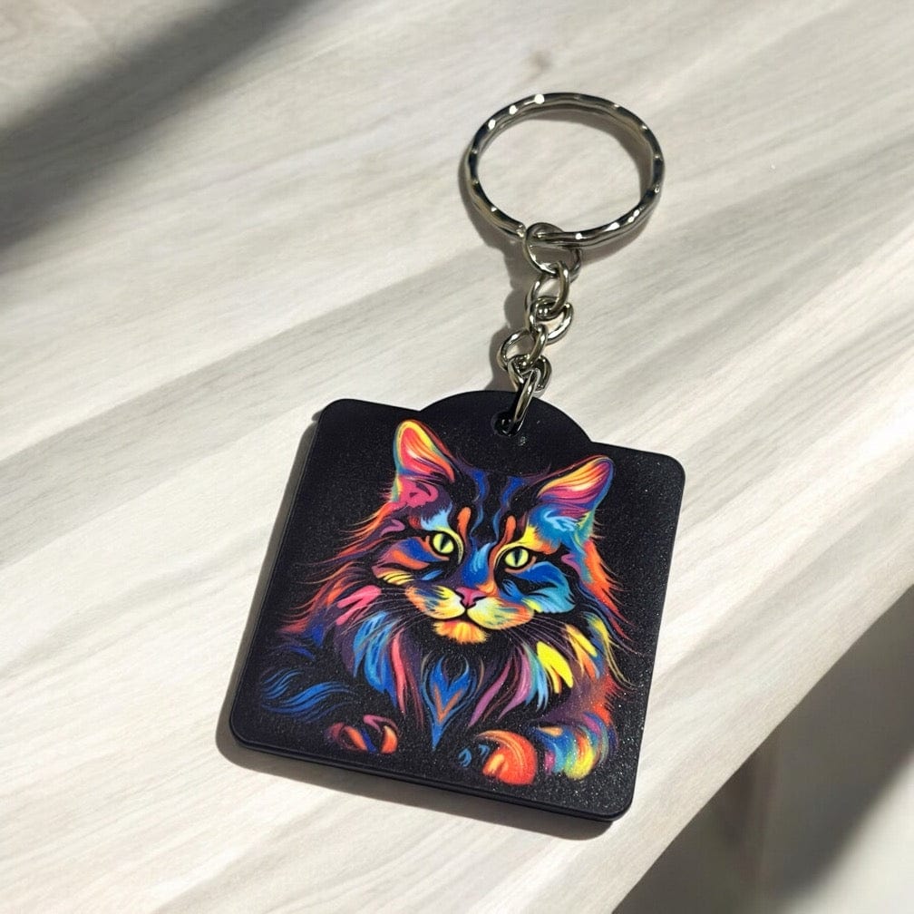 'Neon Cat' Design Keyring / Bag Tags - Laser Design Creations