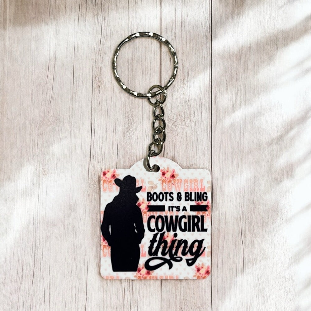 Cowgirl Pride 'Boots & Bling' - Keyring / Bag Tag - Laser Design Creations