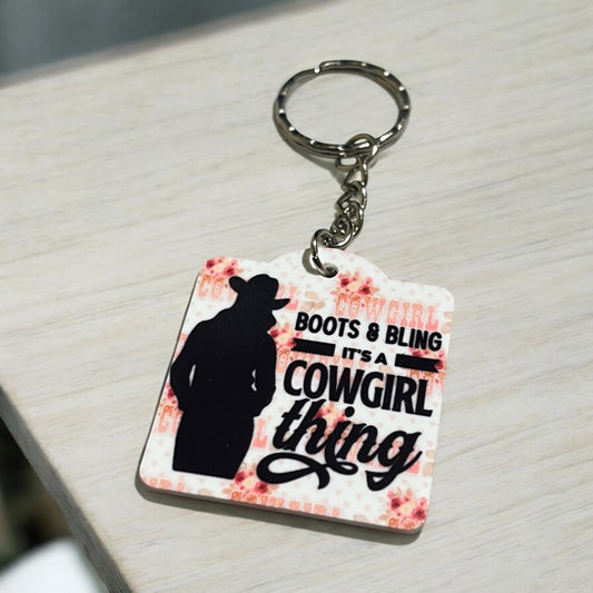 Cowgirl Pride 'Boots & Bling' - Keyring / Bag Tag - Laser Design Creations