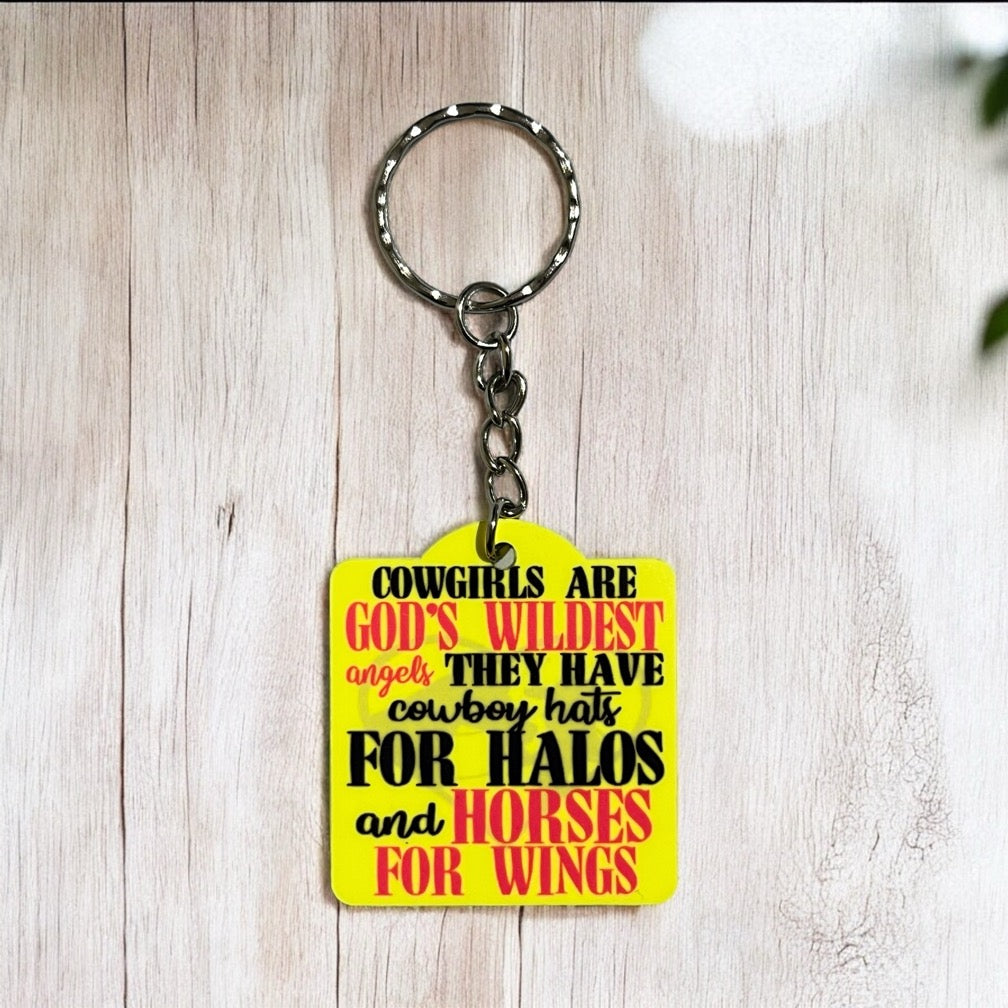 Inspirational 'Cowgirls Are God's Wildest Angels' - Keyring / Bag Tag - Laser Design Creations