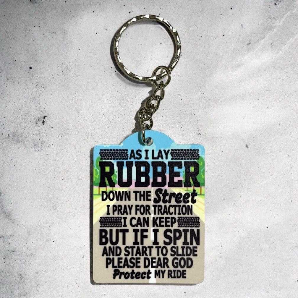 As I Lay Rubber - Car Theme Design Keyring / Bag Tag - Laser Design Creations