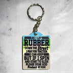 As I Lay Rubber - Car Theme Design Keyring / Bag Tag - Laser Design Creations