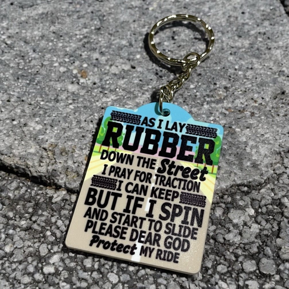 As I Lay Rubber - Car Theme Design Keyring / Bag Tag - Laser Design Creations
