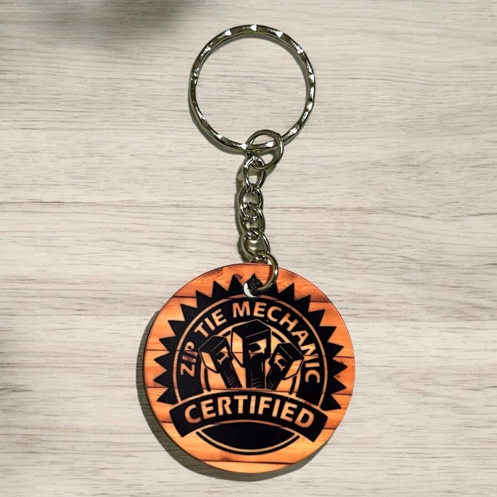 Humorous "Zip Tie Mechanic Certified" - Keyring / Bag Tag - Laser Design Creations