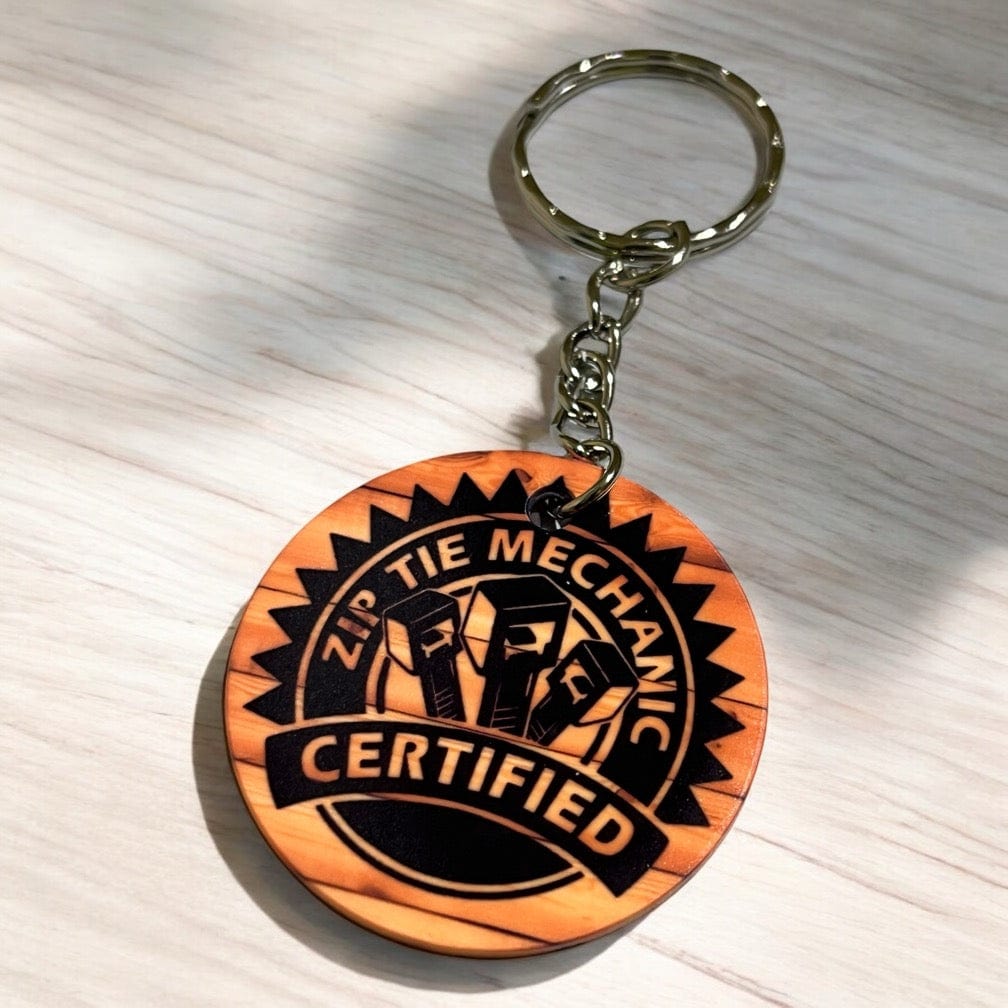 Humorous "Zip Tie Mechanic Certified" - Keyring / Bag Tag - Laser Design Creations