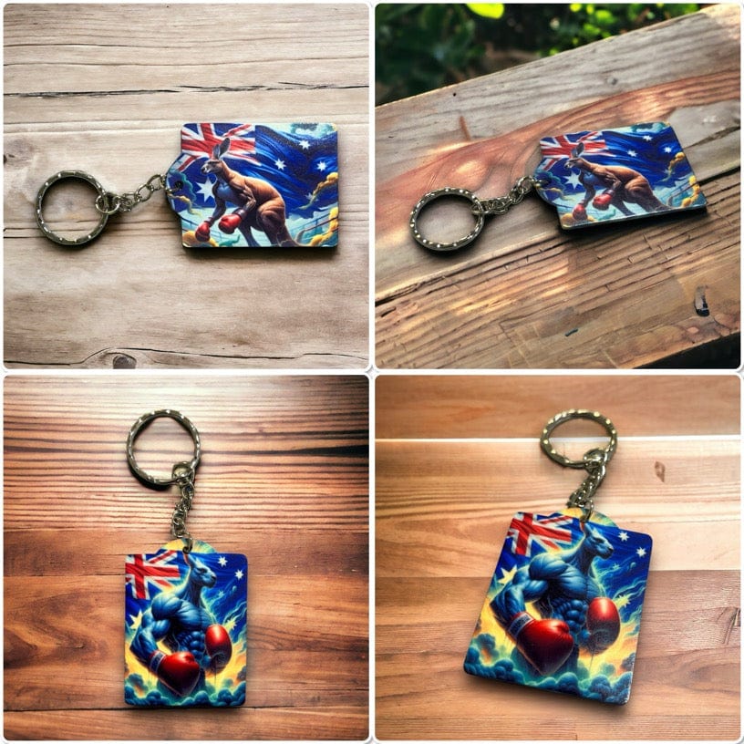 Aussie 'Boxing Kangaroo' Design Keyring / Bag Tag - Laser Design Creations