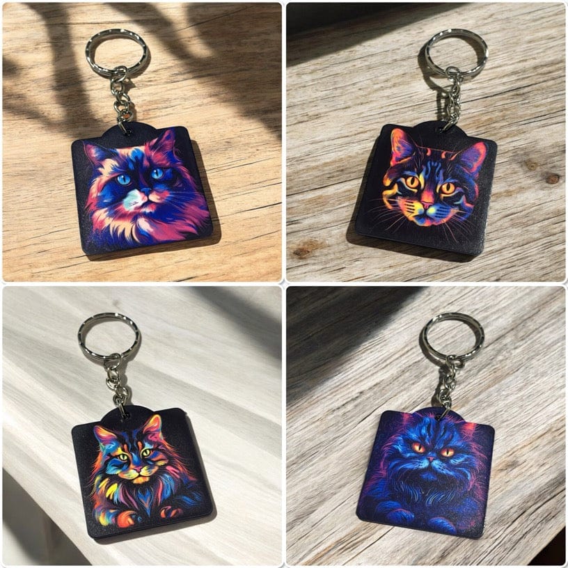 'Neon Cat' Design Keyring / Bag Tags - Laser Design Creations