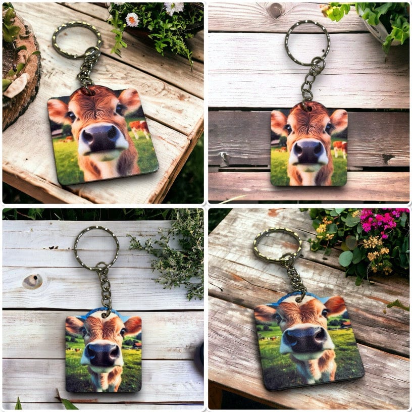 'Adorable Posing Calf / Cow' Design Keyring / Bag Tag - Laser Design Creations