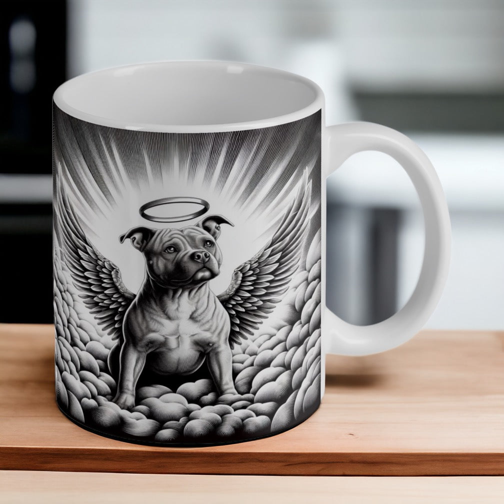 'Staffy Angel Wings' - Staffordshire Bull Terrier Dog Design Mug - Laser Design Creations