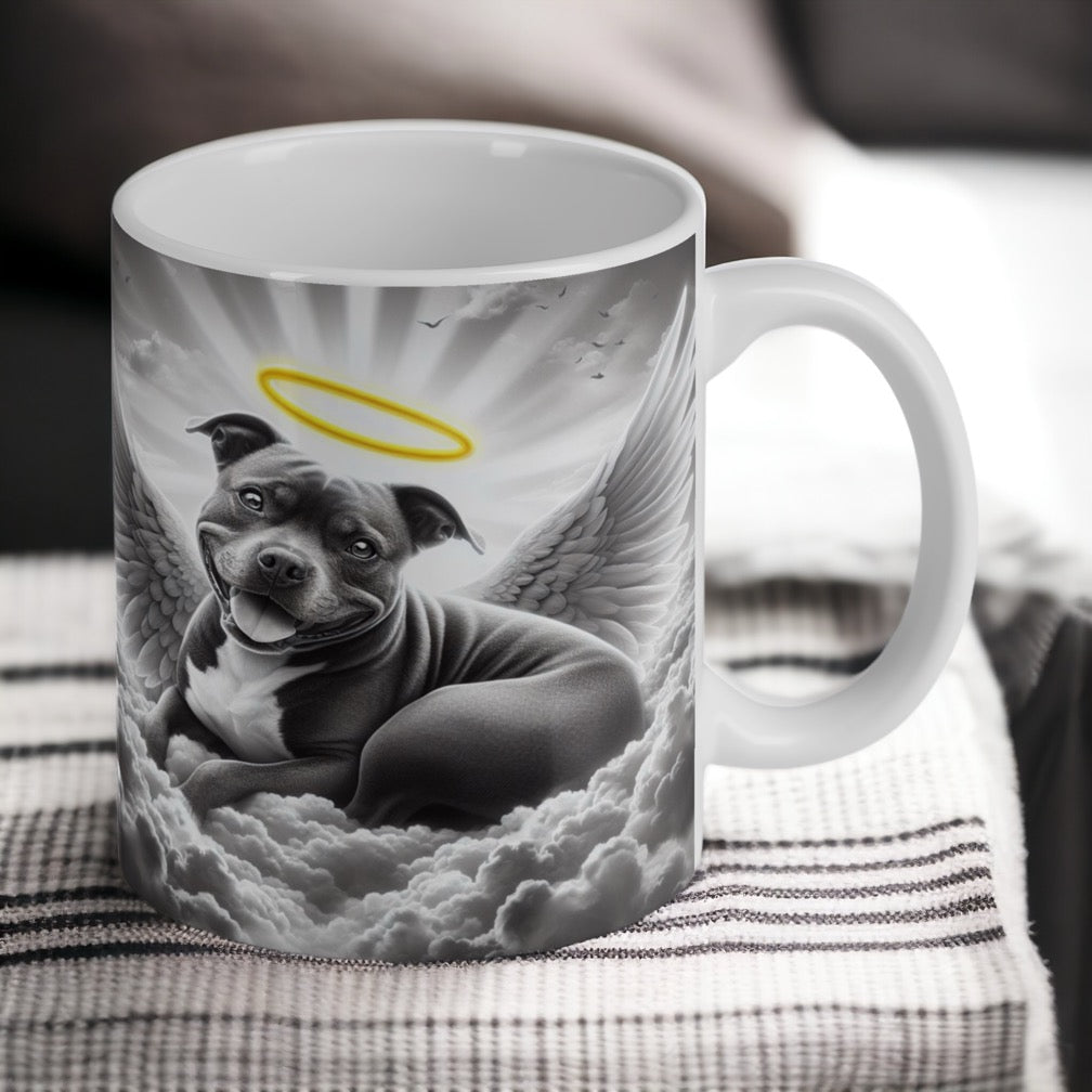 'Staffy Angel Wings' - Staffordshire Bull Terrier Dog Design Mug - Laser Design Creations