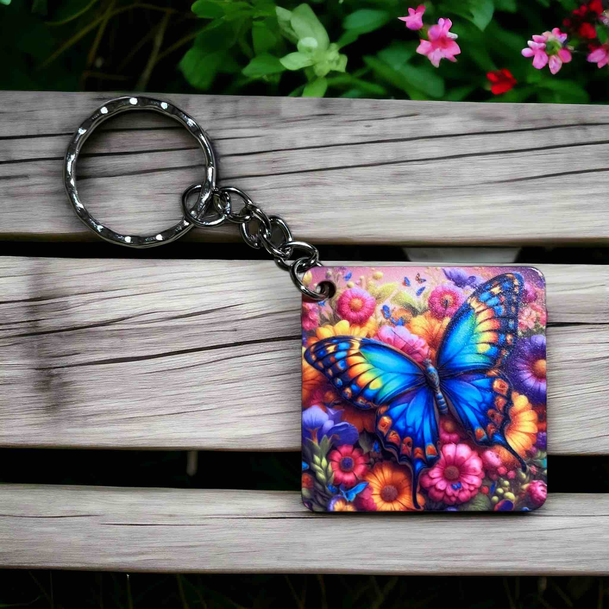 'Vibrant Floral Butterfly' Nature Lover's Accessory - Keyring / Bag Tag - Laser Design Creations