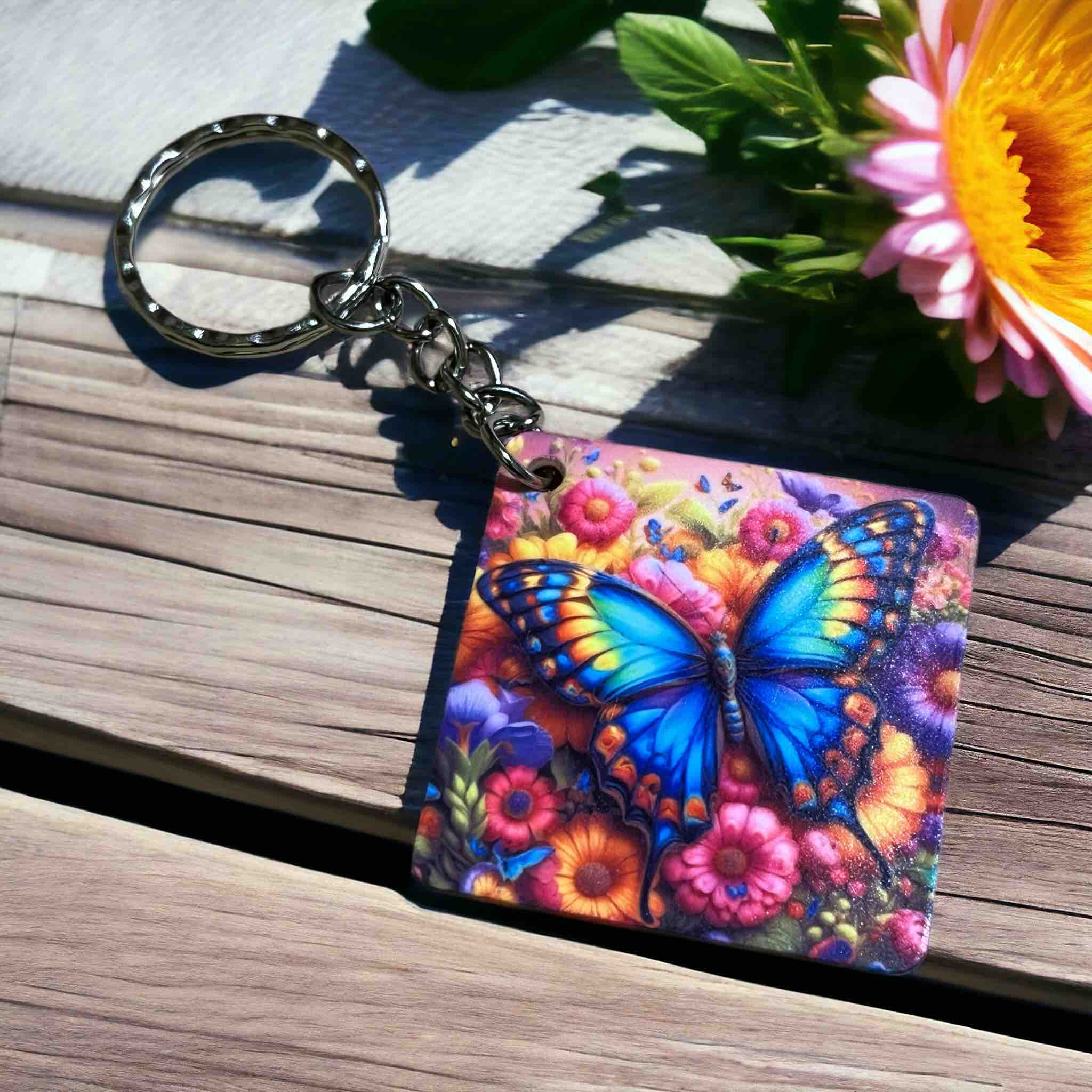 'Vibrant Floral Butterfly' Nature Lover's Accessory - Keyring / Bag Tag - Laser Design Creations