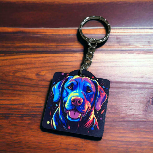 Vibrant Neon Style Labrador Retriever Dog - Keyring / Bag Tag - Laser Design Creations