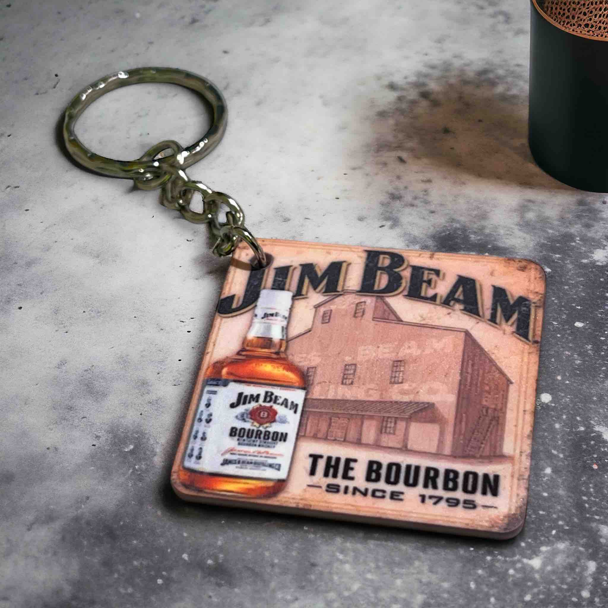 'Vintage Look' Jim Beam Bourbon Whiskey Enthusiast Accessory - Keyring / Bag Tag - Laser Design Creations