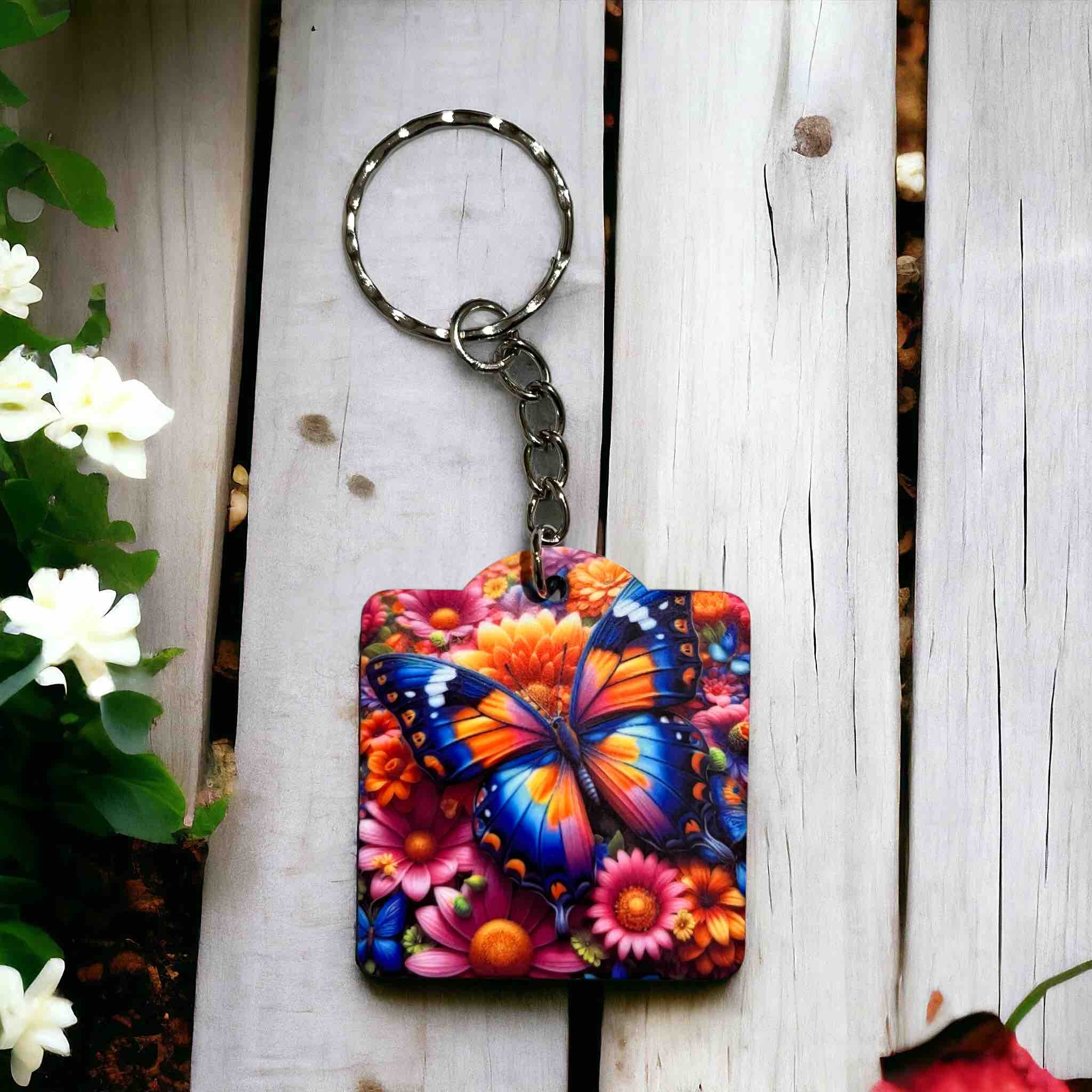 'Vibrant Floral Butterfly' Nature Lover's Accessory - Keyring / Bag Tag - Laser Design Creations