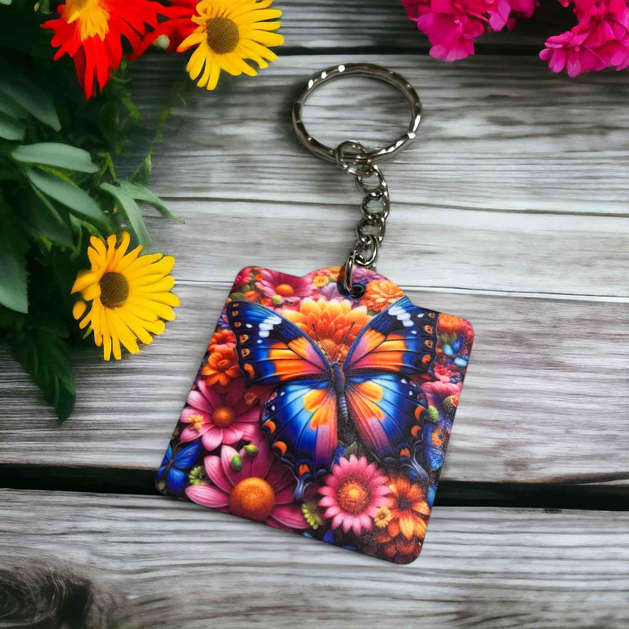 'Vibrant Floral Butterfly' Nature Lover's Accessory - Keyring / Bag Tag - Laser Design Creations