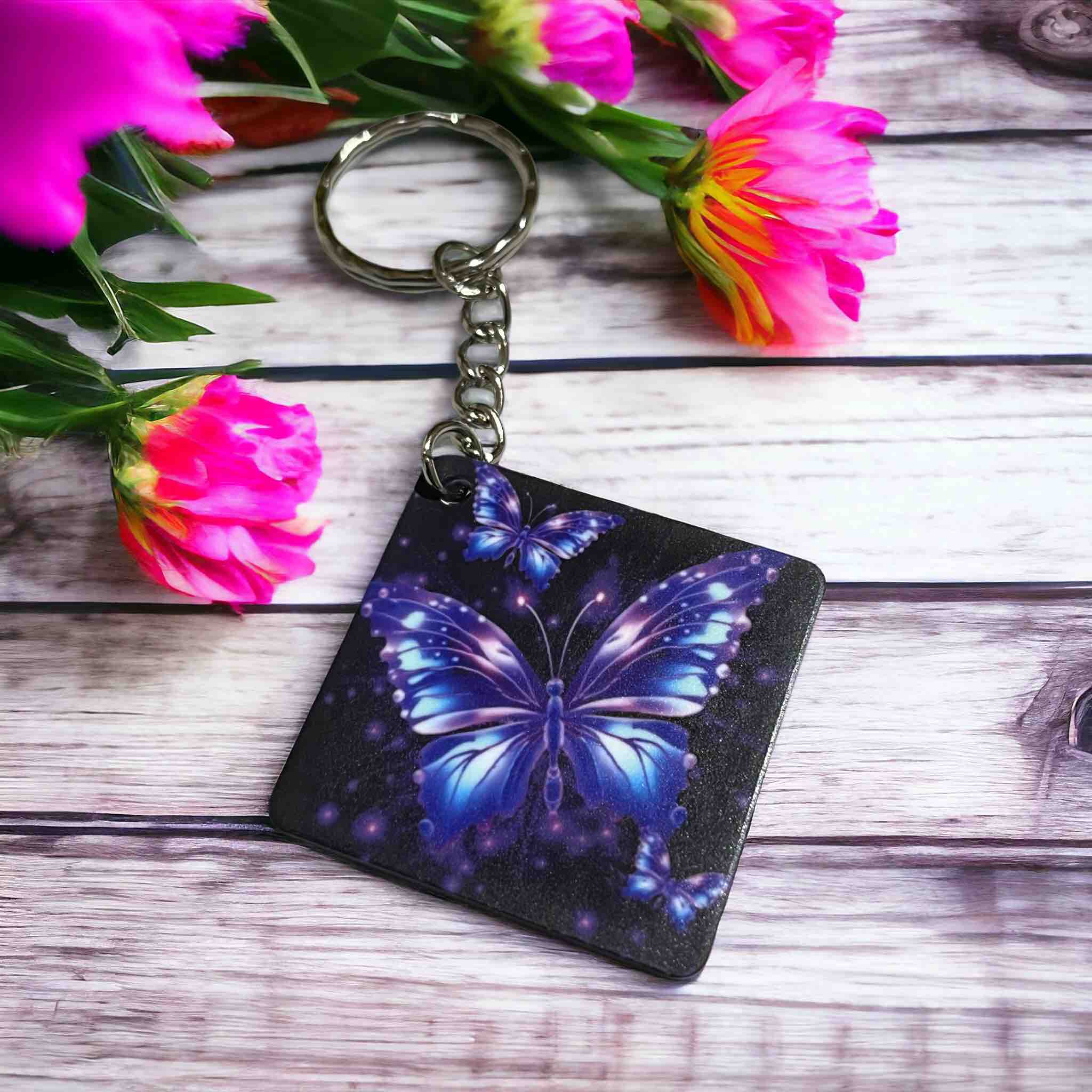 Enchanting Neon Style Butterfly Nature-Inspired Keyring / Bag Tag - Laser Design Creations