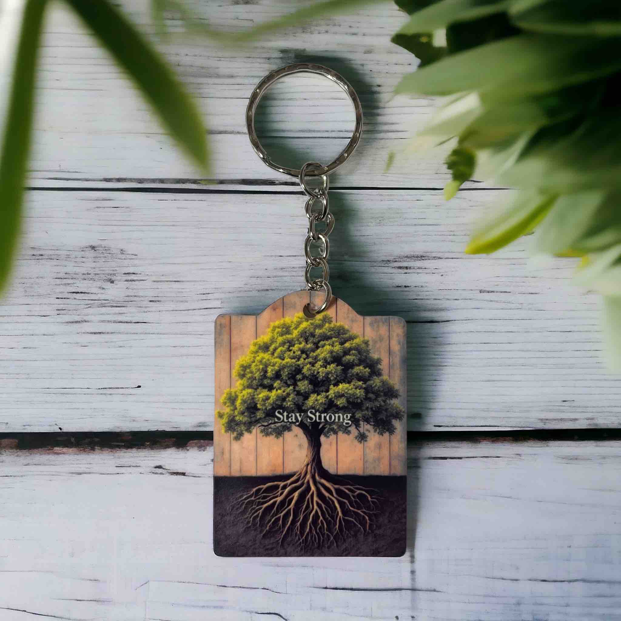 Inspirational "Stay Strong" Tree Roots Design Keyring / Bag Tag - Laser Design Creations