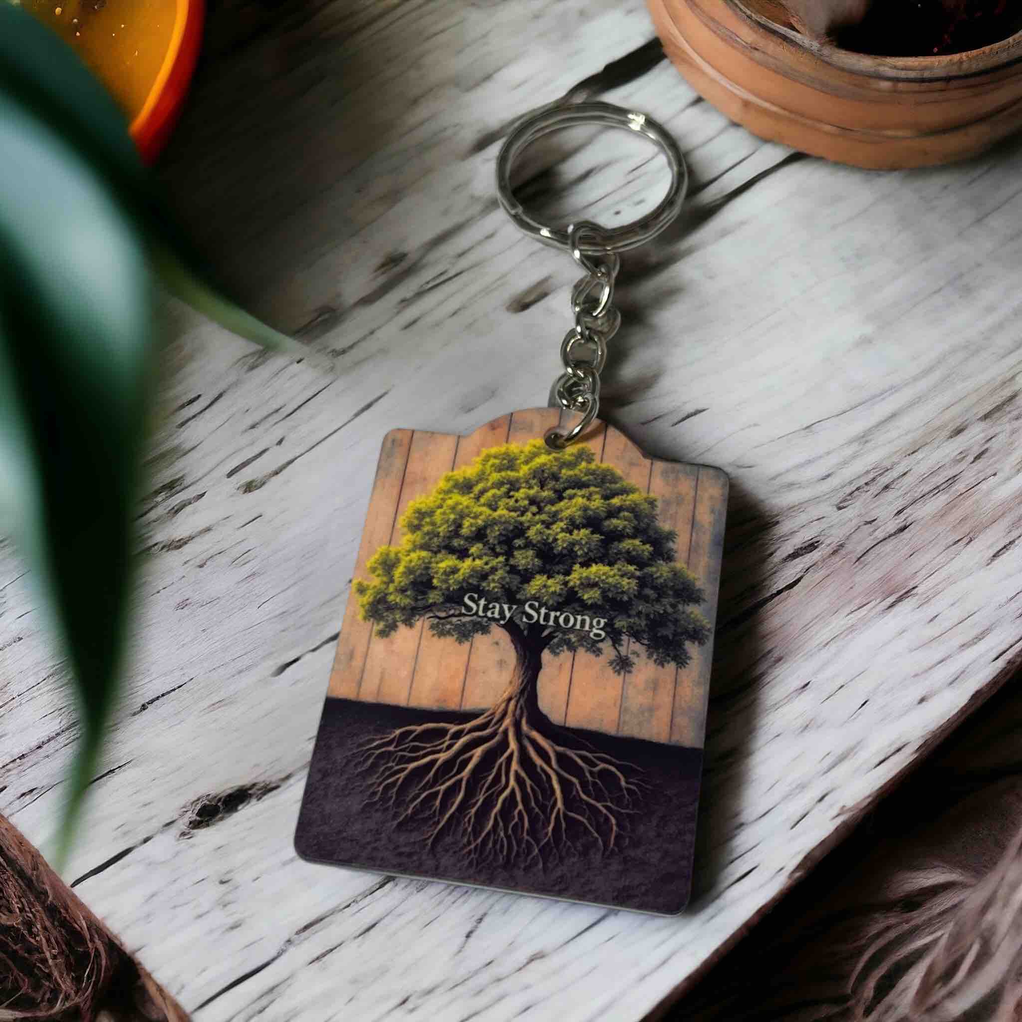 Inspirational "Stay Strong" Tree Roots Design Keyring / Bag Tag - Laser Design Creations