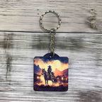 Western Sunset Cowboy Themed Keyring / Bag Tag - Laser Design Creations