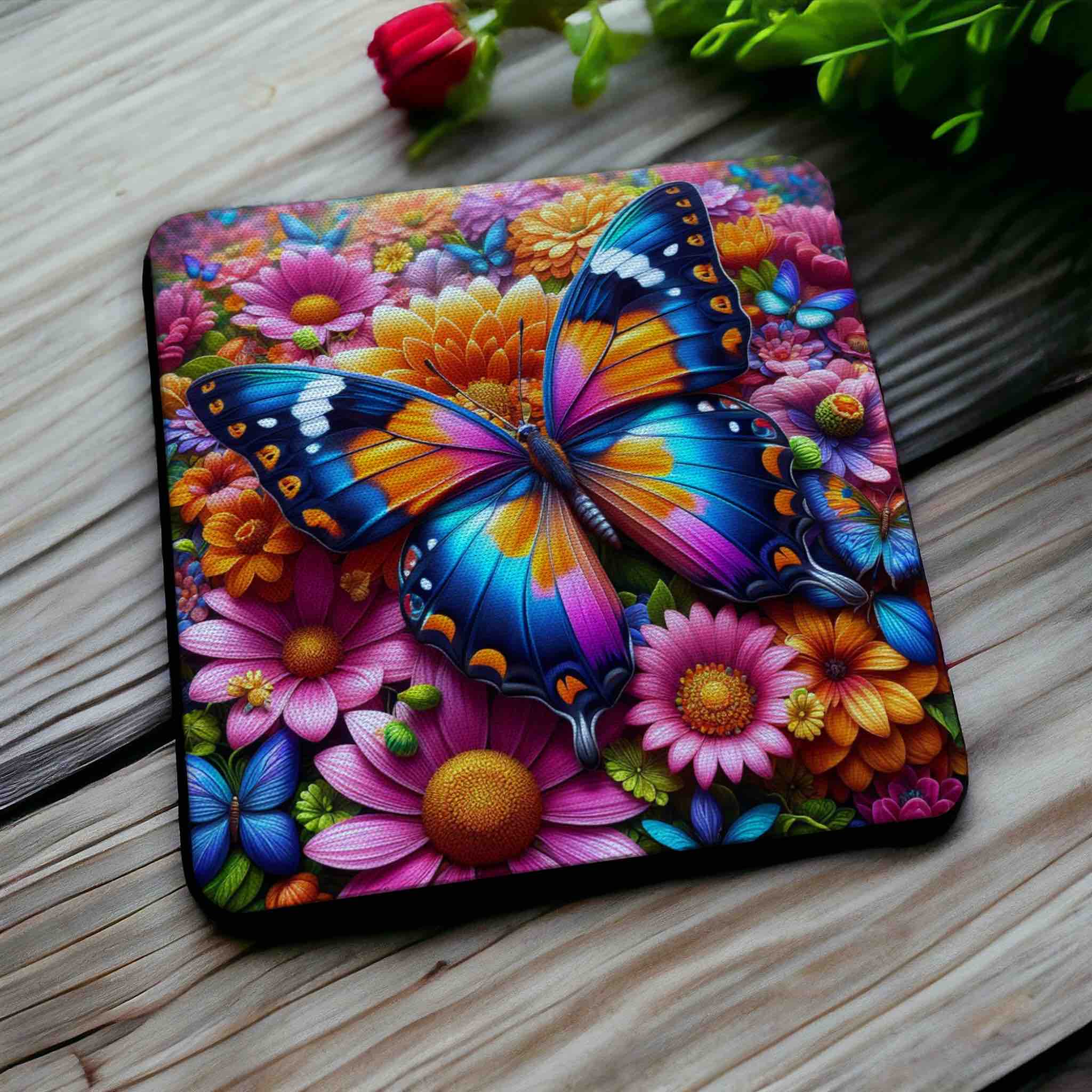 Vibrant Floral Butterfly - Pack of 4 Neoprene Coasters - Laser Design Creations