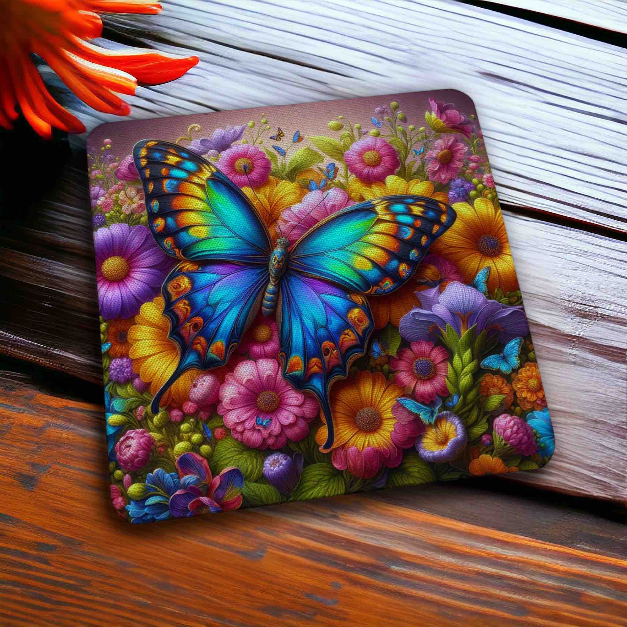 Vibrant Floral Butterfly - Pack of 4 Neoprene Coasters - Laser Design Creations