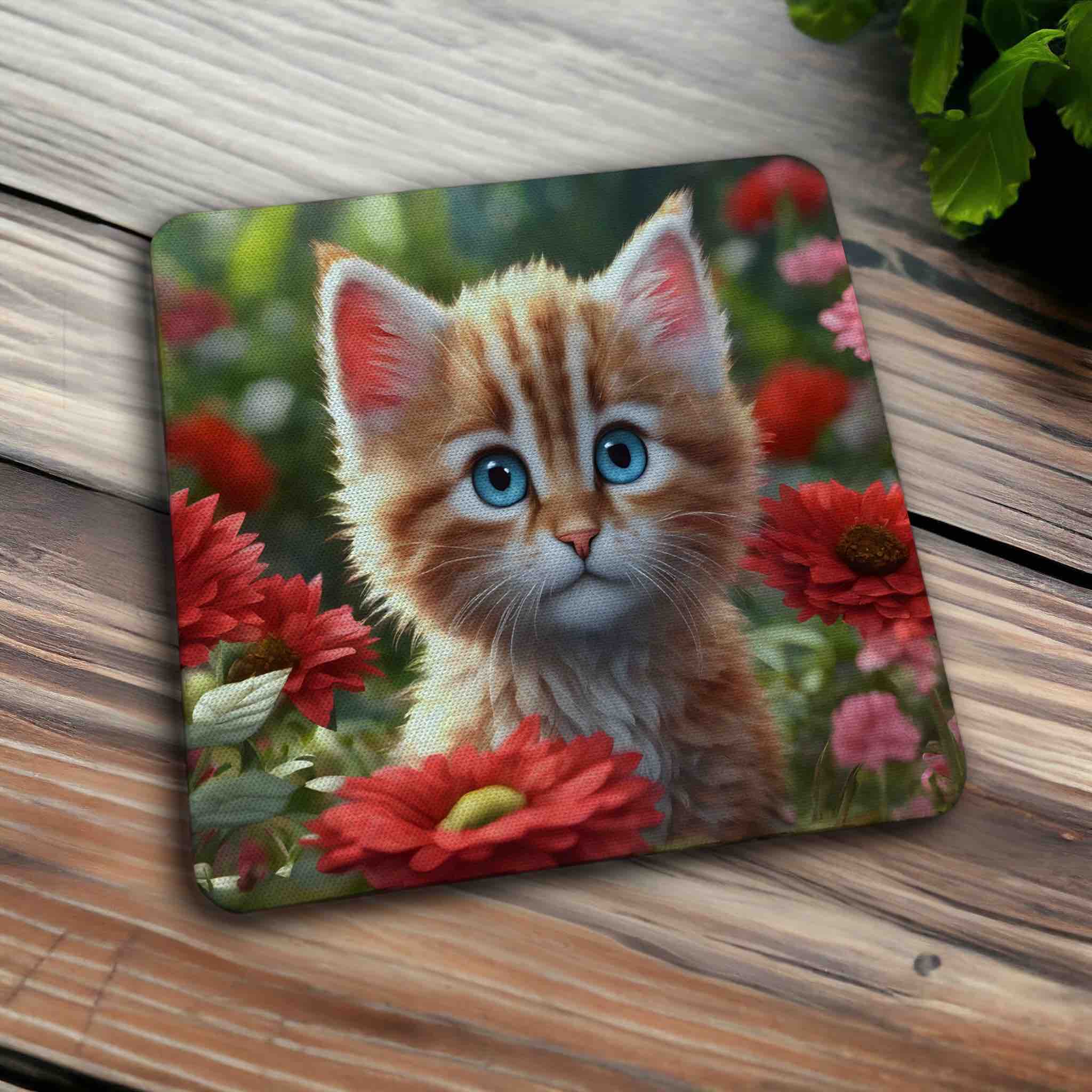 Adorable Kitten in Flowers - Pack of 4 Neoprene Coasters - Laser Design Creations